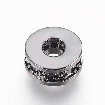 Brass Micro Pave Cubic Zirconia Beads, Flat Round, Black, Gunmetal, 7x3mm, Hole: 2.5mm