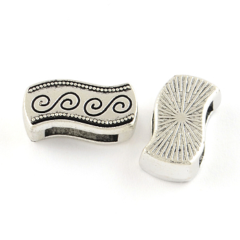 Tibetan Style Wave Alloy Slide Charms, Lead Free & Cadmium Free, Antique Silver, 18x10x5mm, Hole: 11mm, about 200pcs/1000g