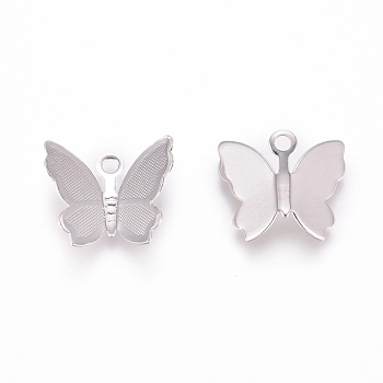 Brass Charms, Long-Lasting Plated, Butterfly, Platinum, 11x13x3.5mm, Hole: 1.6mm