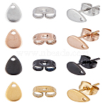 8Pcs 4 Colors Ion Plating(IP) 304 Stainless Steel Stud Earring Findings, with Flat Plate, Teardrop, Mixed Color, 8x5x0.6mm, Hole: 1.2mm, Pin: 0.7mm, 2pcs/color(STAS-LP0001-80)