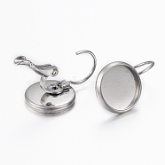 304 Stainless Steel Leverback Earring Findings, Flat Round, Stainless Steel Color, 19x12mm, Pin: 0.8mm, Tray: 10mm(STAS-H423-03P)