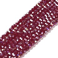 Transparent Glass Beads, 32 Facets, AB Color Plated, Round, Dark Red, 4.5x4mm, Hole: 1mm, about 94~95pcs/strand, 13.98''(35.5cm)(EGLA-A035-T4mm-B02)