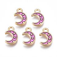 Light Gold Plated Alloy Enamel Pendants, Moon with Star, Deep Pink, 11.5x7.5x1.5mm, Hole: 1.5mm(X-ENAM-R136-19D)