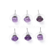 Natural Amethyst Stud Earrings for Women, with 304 Stainless Steel Ear Studs, Square, 6x6mm, Pin: 0.8mm(EJEW-K091-01P-08)