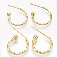 Brass Stud Earring Findings, Half Hoop Earrings, Nickel Free, Real 18K Gold Plated, 21x15x3mm, Pin: 0.8mm(KK-T020-105G)