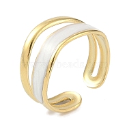 Ion Plating(IP) 304 Stainless Steel Enamel Cuff Finger Rings, Wide Open Rings for Women, Real 18K Gold Plated, Adjustable, 10mm(RJEW-L107-035G-01)