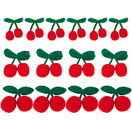 Crochet 14Pcs 3 Style 3D Cherry Ornament Accessories, Cotton Yarn Knitting Fruit, Red, 42.5~59x33~50x14~22mm(DIY-FG0004-11)