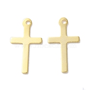 Brass Pendants, Cadmium Free & Lead Free, Cross Charms, Real 24K Gold Plated, 13.5x7x0.5mm, Hole: 0.8mm(KK-F880-05G-03)