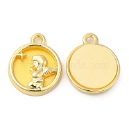 Alloy Pendants, with Glass, Cadmium Free & Lead Free, Flat Round with Fairy Charms, Light Gold, 17x14x3mm, Hole: 1.4mm(PALLOY-A003-11KCG)