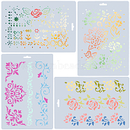 4Pcs 4 Styles Floral PET Drawing Painting Stencils Templates, for Painting on Scrapbook Fabric Canvas Tiles Floor Furniture Wood, Rectangle, Gainsboro, 260x178x0.2mm, 1pc/style(DIY-GF0007-76)