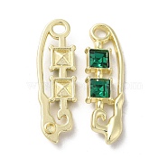 Alloy Pendant, with Glass, Light Gold, Lead Free & Cadmium Free, Safety Pin Charm, Green, 35x10.5x4mm, Hole: 3mm(PALLOY-K001-087G-01)