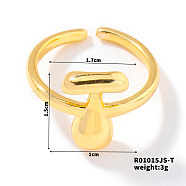 Fashionable Letter Brass Open Cuff for Women, Golden, European and American Style, Letter T, Inner Diameter: 17mm(UR6840-20)