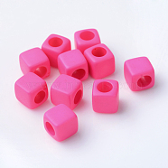 Solid Color Acrylic European Beads, Cube Large Hole Beads, Deep Pink, 7x7x7mm, Hole: 4mm, about 1900pcs/500g(SACR-T001-02A)