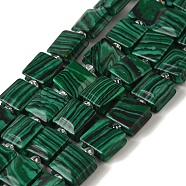 Synthetic Malachite Beads Strands, Square, with Seed Beads, 10~10.5x10~10.5x5~5.5mm, Hole: 1.6mm, about 32pcs/strand, 15.16~15.35 inch(38.5~39cm)(G-L596-A02-01)