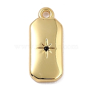 Brass Micro Pave Cubic Zirconia Charms, Long-Lasting Plated, Real 18K Gold Plated, Octagon with Star, Black, 14x6x1.5mm, Hole: 1.2mm(ZIRC-I054-12G-02)