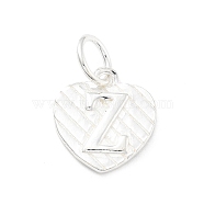 925 Sterling Silver Heart with Capital Letter Charms, with Jump Rings, Silver Color, Letter Z, 11.5x10.5x1.5mm, Hole: 4mm(STER-S009-13Z-S)