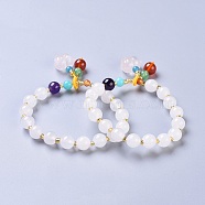 Natural White Jade Stretch Charm Bracelets, with Carnelian, Amethyst and Acrylic Beads, White, 2-1/8 inch~2-1/8 inch(5.3~5.4cm)(BJEW-I260-19)