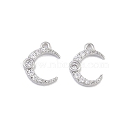 Brass Micro Pave Clear Cubic Zirconia Pendants, Moon Charms, Real Platinum Plated, 10x8x2mm, Hole: 0.8mm(KK-K351-44B-P)
