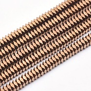 Electroplate Non-magnetic Synthetic Hematite Beads Strands, Vacuum Plating, Faceted, Square, Copper Plated, 2x2x1mm, Hole: 0.6mm, about 406pcs/strand, 15.7 inch(40cm)(G-L489-D03)