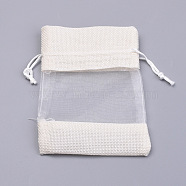 Cotton Packing Pouches, Drawstring Bags, with Organza Ribbons, Creamy White, 14~15x10~11cm(OP-R034-10x14-13A)