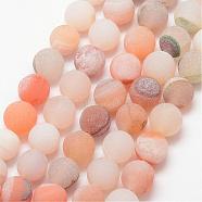 Natural Druzy Geode Agate Bead Strands, Frosted, Round, Dyed & Heated, Grade A, PeachPuff, 8mm, Hole: 1mm, about 47pcs/strand, 15 inch(G-K166-09-8mm-02)