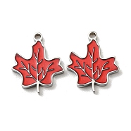 304 Stainless Steel Pendants, with Enamel, Maple Leaf Charms, Stainless Steel Color, 15.5x13x1.5mm, Hole: 1.4mm(STAS-L022-170P)
