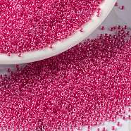 MIYUKI Round Rocailles Beads, Japanese Seed Beads, 15/0, (RR208) Carnation Pink Lined Crystal, 1.5mm, Hole: 0.7mm, about 5555pcs/10g(X-SEED-G009-RR0208)