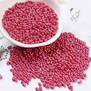 Opaque Colours Glass Seed Beads, Peanut, Cerise, 2x4x2mm, Hole: 0.8mm, about 45000pcs/pound(SEED-A033-06H)