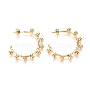 304 Stainless Steel Stud Earrings, Half Hoop Earrings, Hypoallergenic Earrings, with Round Beads and Earring Backs, Golden, 37x37.8x4mm, pin: 0.7mm(X-EJEW-E258-07A-G)