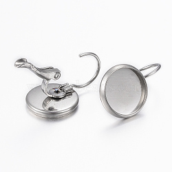 Tarnish Resistant 304 Stainless Steel Leverback Earring Findings, Flat Round, Stainless Steel Color, 19x12mm, Pin: 0.8mm, Tray: 10mm(STAS-H423-03P)