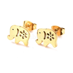 Ion Plating(IP) 304 Stainless Steel Stud Earrings, Elephant, Golden, 8x10mm, Pin: 0.8mm(EJEW-C001-04G)