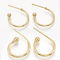 Brass Stud Earring Findings, Half Hoop Earrings, Nickel Free, Real 18K Gold Plated, 21x15x3mm, Pin: 0.8mm(KK-T020-105G)