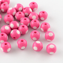 Dot Pattern Opaque Acrylic Beads, Round, Hot Pink, 11~12x11mm, Hole: 3mm, about 550pcs/500g(SACR-R883-12mm-10)