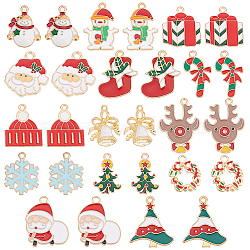 56Pcs 14 Style Christmas Alloy Enamel Pendants, Bell & Wreath & Snowman & Candy Cane & Reindeer, Mixed Color, 18~25.5x14~21.5x1~2mm, Hole: 1.2mm, 4pcs/style(ENAM-SC0003-72)