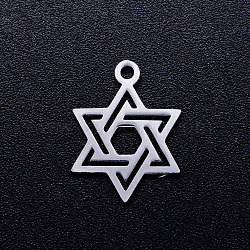 201 Stainless Steel Pendants, for Jewish, Star of David, Stainless Steel Color, 16x12x1mm, Hole: 1.5mm(STAS-Q201-JN311-1)