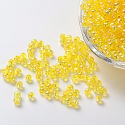 Eco-Friendly Transparent Acrylic Beads, Round, AB Color, Yellow, 10mm, Hole: 1.8mm, about 1000pcs/500g(PL735-6)