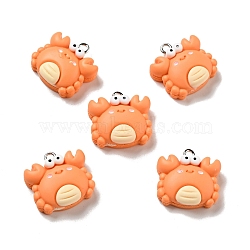 Opaque Resin Pendants, Crab Charm, with Platinum Tone Iron Loops, Dark Orange, 21x21x8mm, Hole: 2x2.7mm(RESI-G043-E04-B)