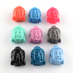 Dyed Buddha Head Synthetical Coral Beads, Mixed Color, 15x10x7mm, Hole: 1mm(CORA-R011-15)