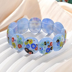 Handmade Millefiori Lampwork Beaded Stretch Bracelets for Men Women, Oval, Cornflower Blue, 3/4~7/8x5/8 inch(1.95~2.1x1.65cm), Inner Diameter: 1-7/8~2-1/8 inch(4.8~5.5cm)(BJEW-G738-01B-05)