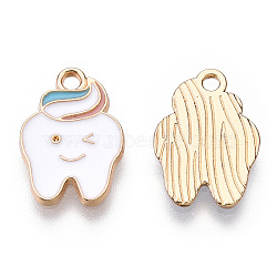Alloy Pendants, with Enamel, Cadmium Free & Lead Free, Light Gold, Tooth, White, 17.5x12.5x1.5mm, Hole: 1.8mm(X-ENAM-S119-073B-RS)