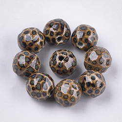 Handmade Porcelain Beads, Fancy Antique Glazed Porcelain, Round, Camel, 16~16.5x15.5~16x15~16mm, Hole: 2.5~3mm(X-PORC-S498-22I)