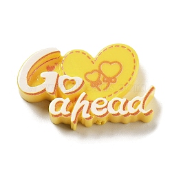 Opaque Resin & Plastic Cabochons, Heart with Word Go ahead, Yellow, 20x32x5.5mm(RESI-K029-02F)