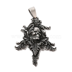 Halloween 304 Stainless Steel Pendants, Skull Charm, Antique Silver, 42.5x33x6.5mm, Hole: 3.5x7mm(STAS-I201-01AS)