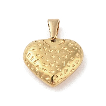 PVD Vacuum Plating 304 Stainless Steel Pendants, Textured, Heart Charm, Golden, 18.5x20x5.5mm, Hole: 6x3mm