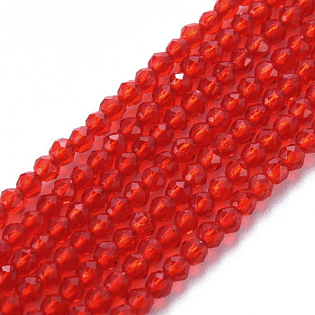 Glass Beads Strands, Faceted, Rondelle, Red, 2mm, Hole: 0.5mm, about 192~194pcs/strand, 12.99~13.39 inches(33~34cm)