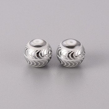 Electroplate Glass Beads, Round with Wave Pattern, Platinum Plated, 10mm, Hole: 1.2mm
