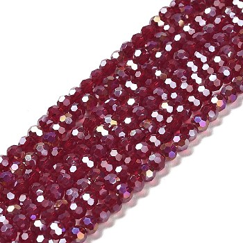 Transparent Glass Beads, Faceted, Round, Dark Red, 4.5x4mm, Hole: 1mm, about 94~95pcs/strand, 13.98''(35.5cm)