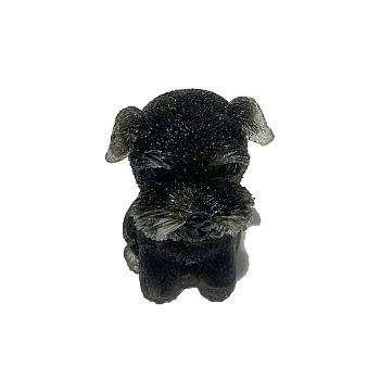 Resin Dog Display Decoration, with Natural Golden Sheen Obsidian Chips inside Statues for Home Office Decorations, 25x30x40mm