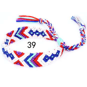 Cotton Braided Rhombus Pattern Cord Bracelet, Ethnic Tribal Adjustable Brazilian Bracelet for Women, Medium Blue, 5-7/8~14-1/8 inch(15~36cm)