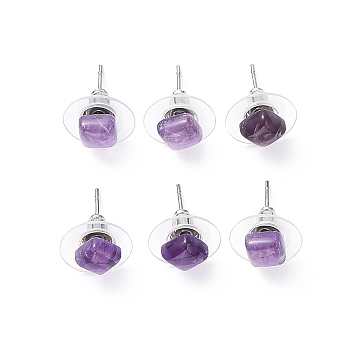 Natural Amethyst Stud Earrings for Women, with 304 Stainless Steel Ear Studs, Square, 6x6mm, Pin: 0.8mm